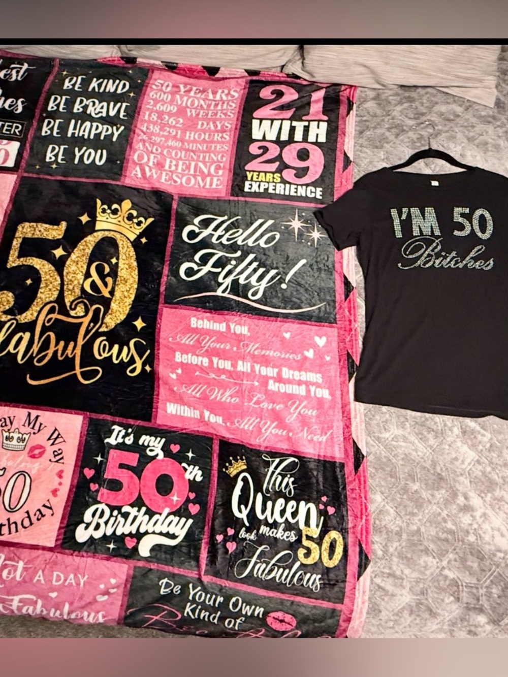 50th Birthday Embellished T-shirt & Blanket